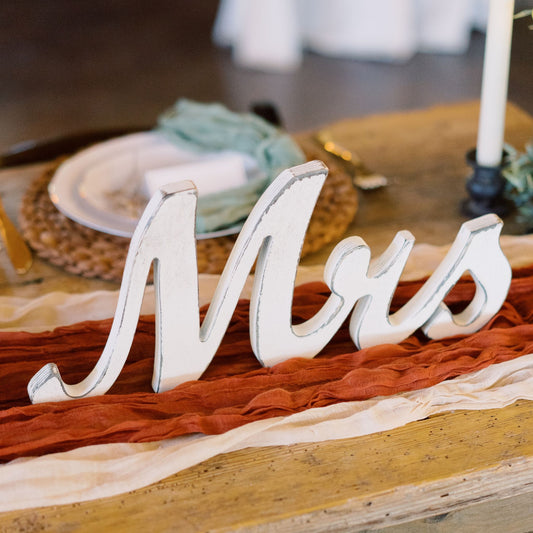 Mr. & Mrs. White Distressed Wood Sign Rental - Picture Perfect Rentals