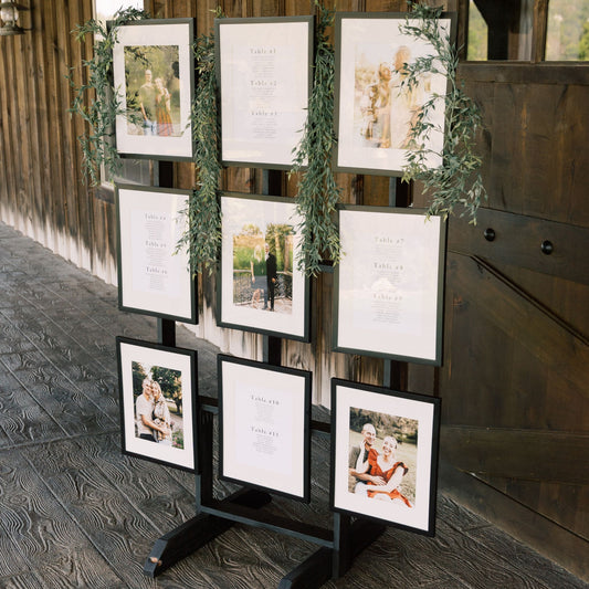Picture Frame Stand used for a seating chart - Picture Perfect Rentals
