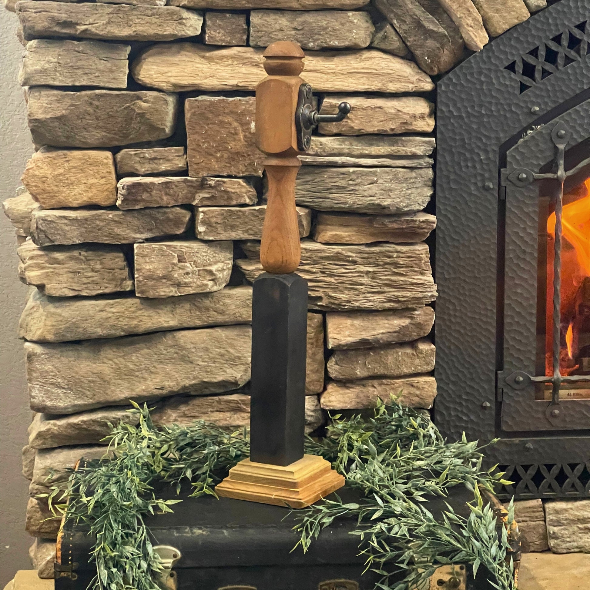 Wood carved stand with rustic hook to display a sign - Picture Perfect Rentals