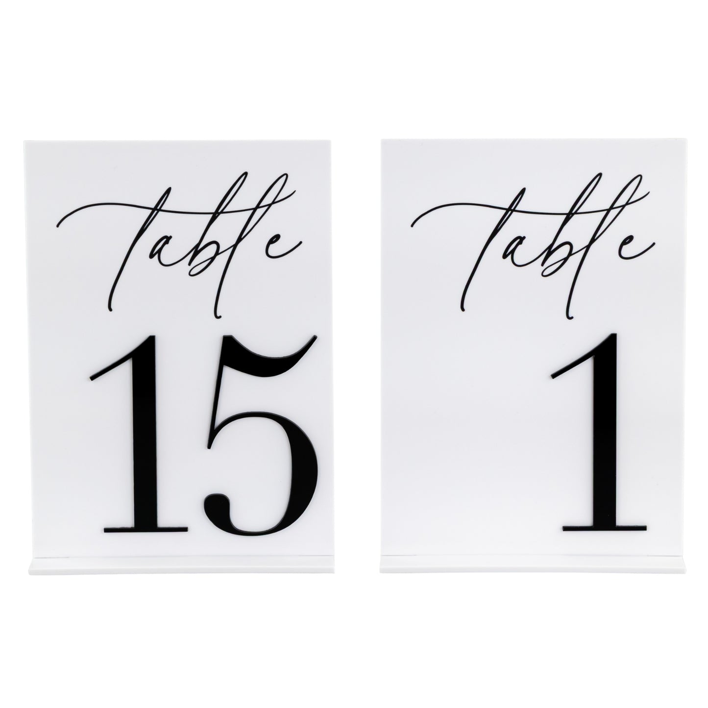 Black & White Acrylic Table Numbers wedding rentals in Wichita Kansas, studio photo - Picture Perfect Rentals 