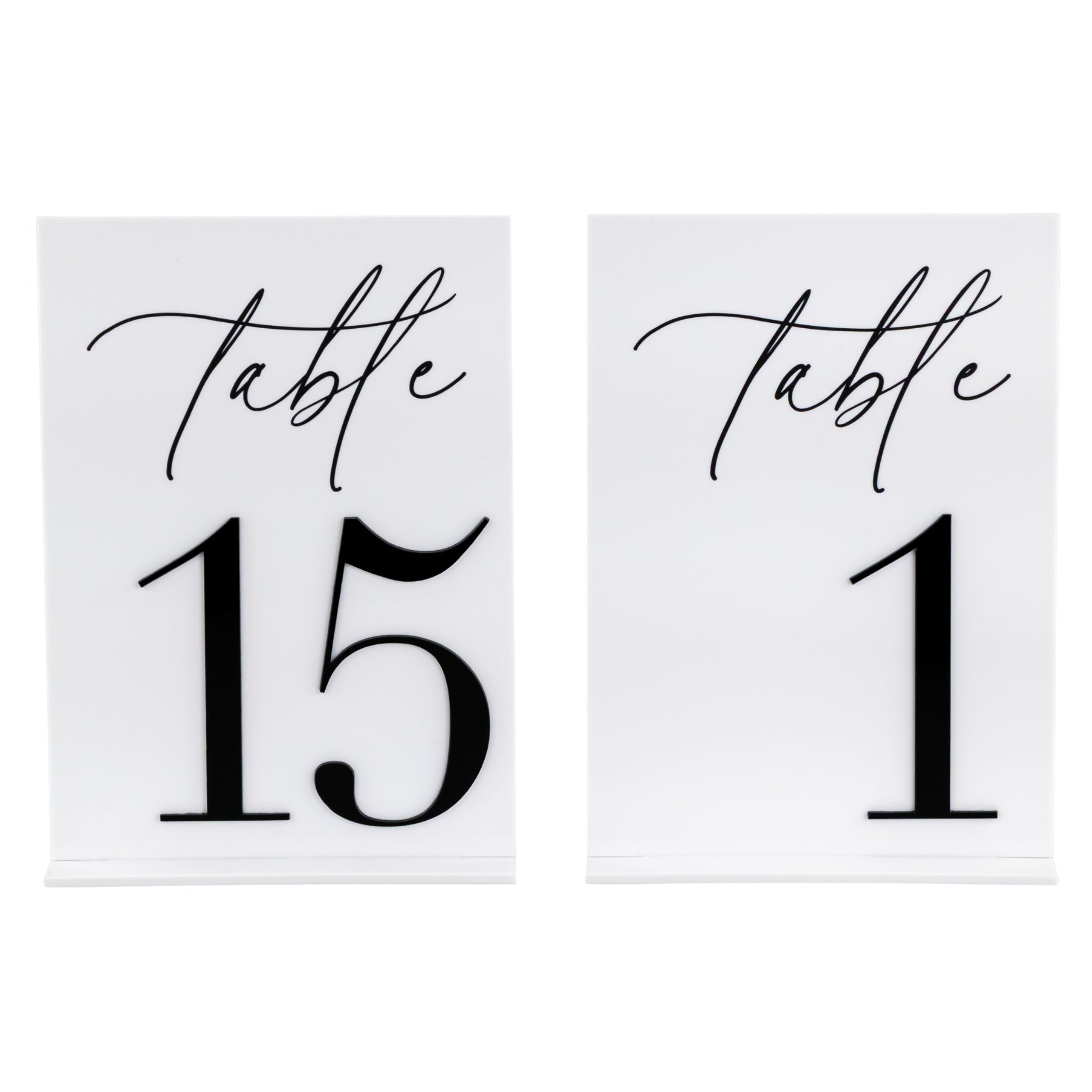 Black & White Acrylic Table Numbers wedding rentals in Wichita Kansas, studio photo - Picture Perfect Rentals 