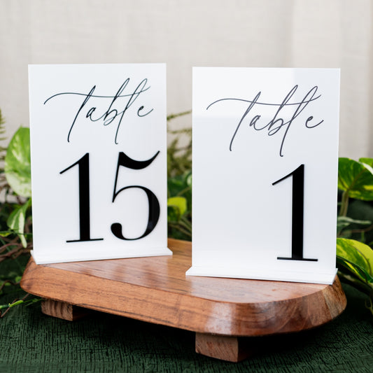 Black & White Acrylic Table Numbers wedding rentals in Wichita Kansas - Picture Perfect Rentals 