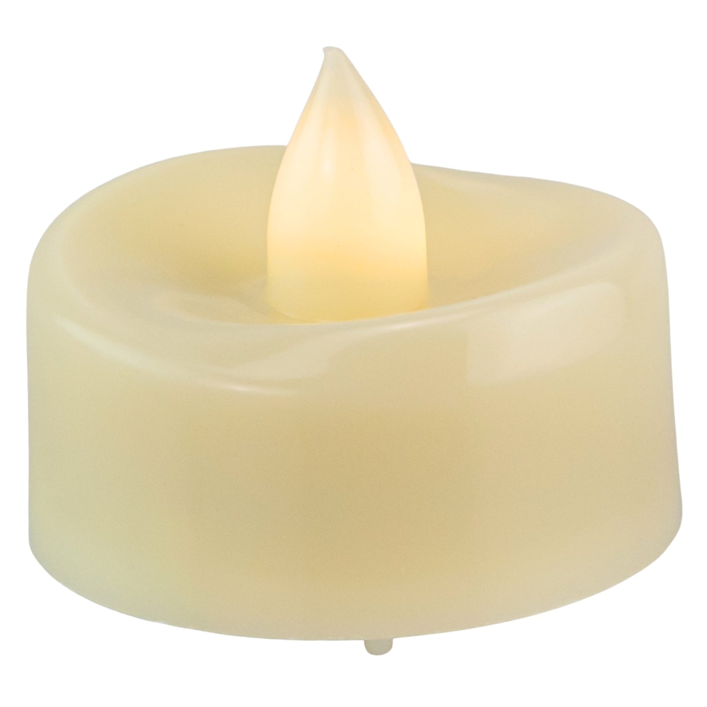 Flameless Tea Light Candle wedding rentals in Wichita, Kansas. Candle on a white background, low angle - Picture Perfect Rentals 