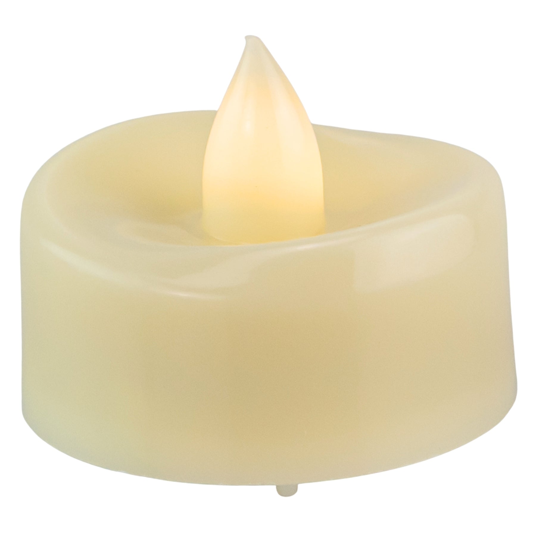 Flameless Tea Light Candle wedding rentals in Wichita, Kansas. Candle on a white background, low angle - Picture Perfect Rentals 