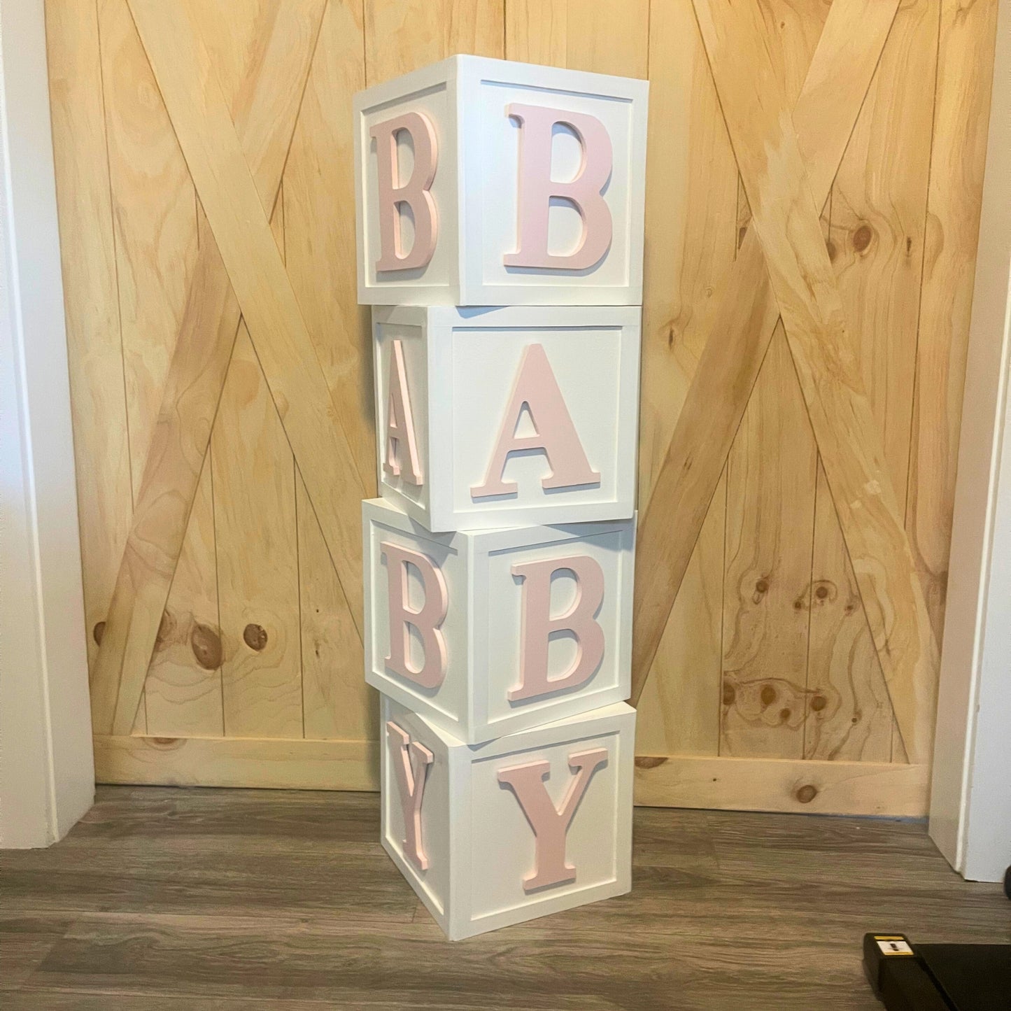 Baby Girl wood baby blocks backdrop for rent - Picture Perfect Rentals
