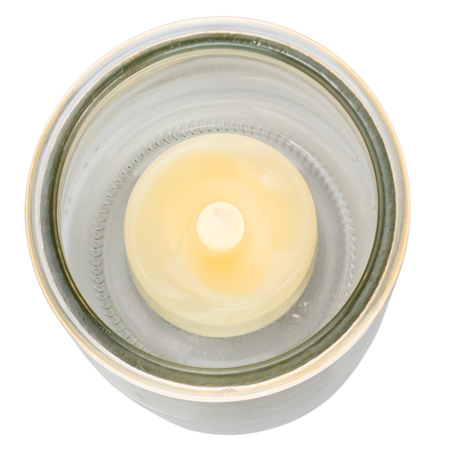 Glass Tea Light Holder on a white background top down angle photo, wedding rentals in Wichita, Kansas - Picture Perfect Rentals