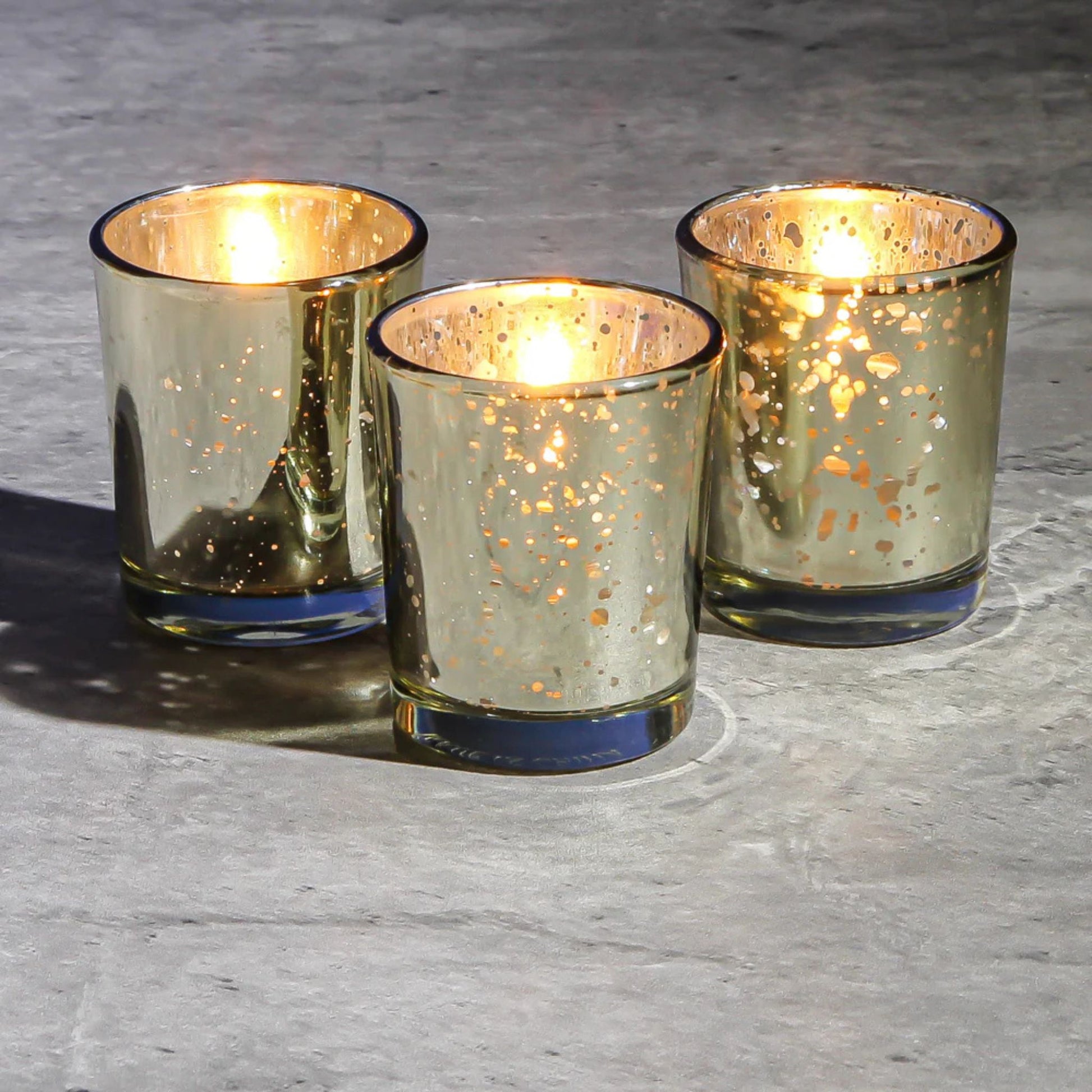 Gold Mercury Votive Candle Holders for Event Rentals - Picture Perfect Rentals