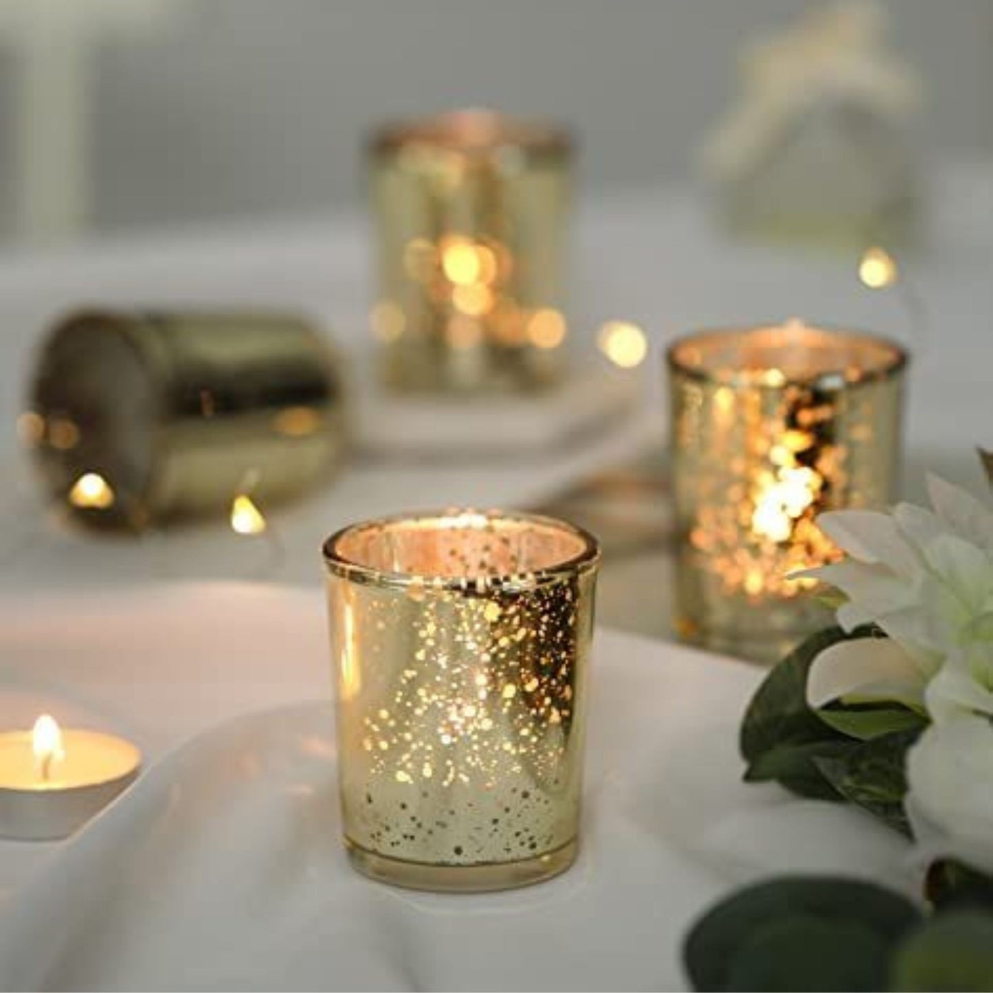 Gold Mercury Votive Candle Holders for Party Rentals - Picture Perfect Rentals