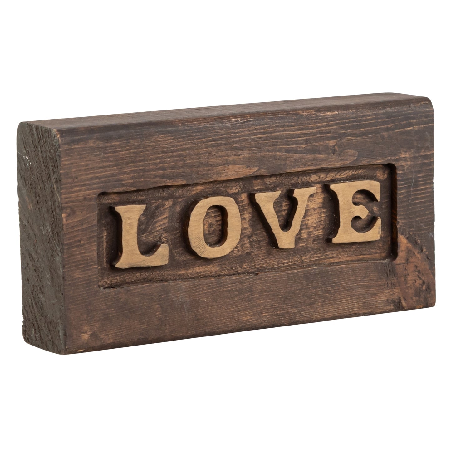 Love Wood Block on a white background side angle, wedding rentals in Wichita, Kansas - Picture Perfect Rentals 