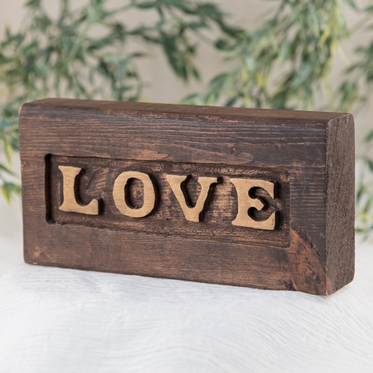 Love Wood Block side angle photo wedding rentals in Wichita, Kansas - Picture Perfect Rentals 
