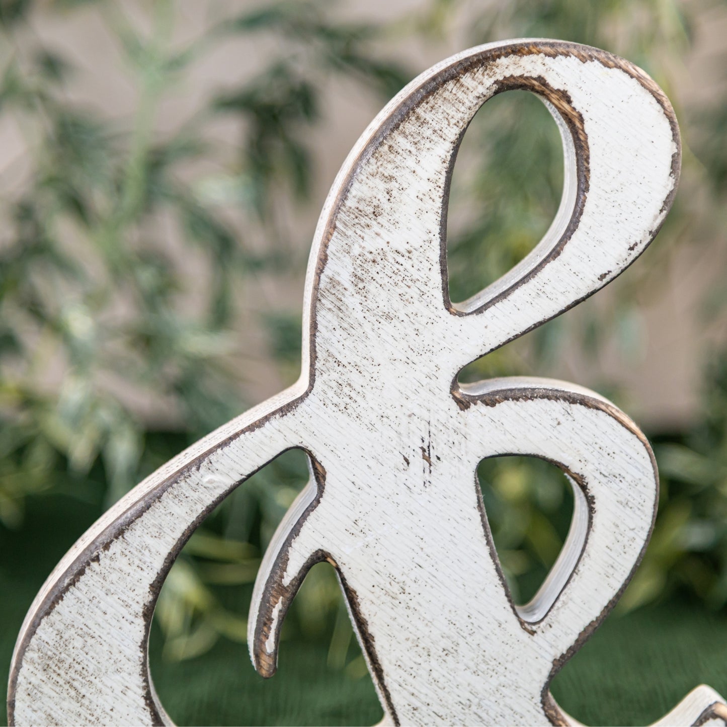 Mr. & Mrs. Distressed Wood Sign close up details wedding rentals in Wichita, Kansas - Picture Perfect Rentals 