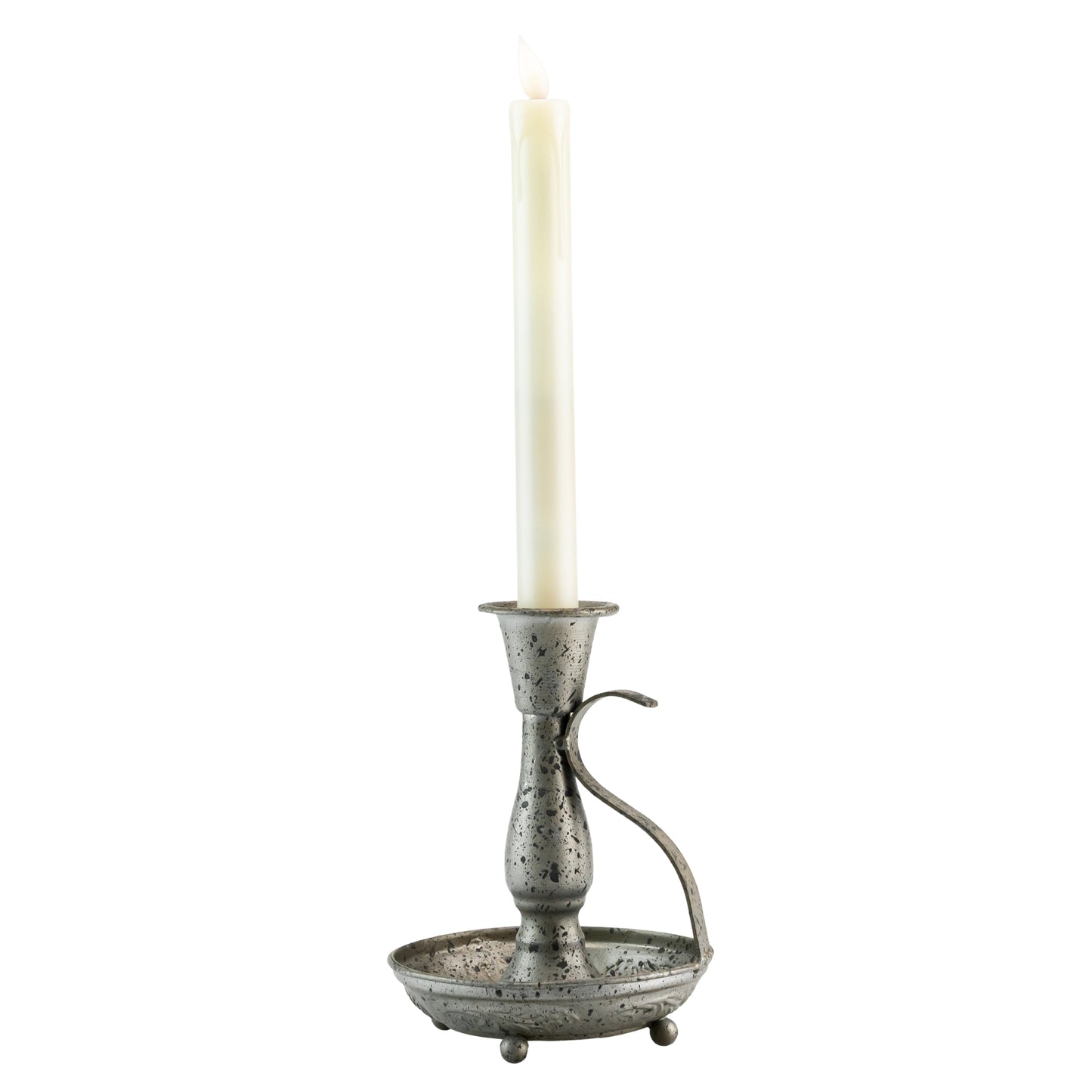 Vintage Taper Candle Holder with a candle on a white background, wedding rentals in Wichita, Kansas - Picture Perfect Rentals 