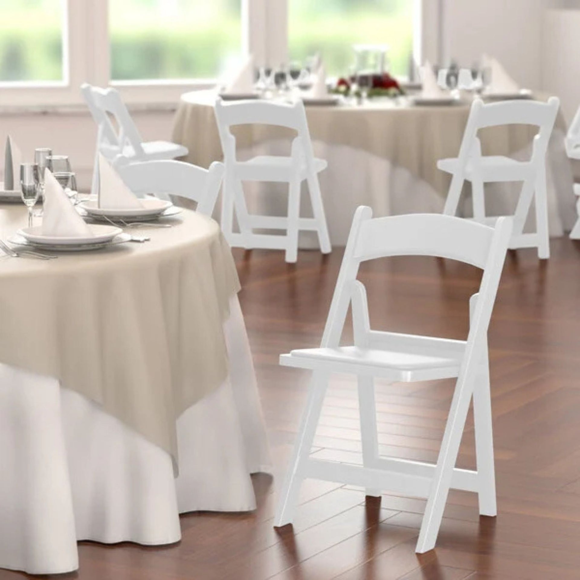 white folding chairs for reception