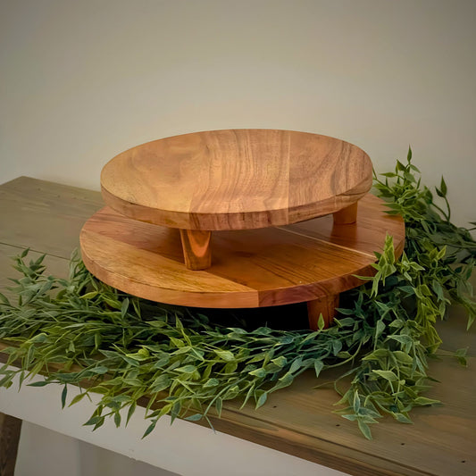 Round Wood Serving Displays for Rent in Wichita, KS - Picture Perfect Rentals